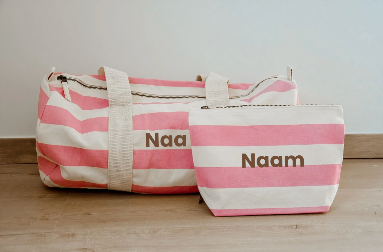 Logeertas met bijpassende toilettas - roze