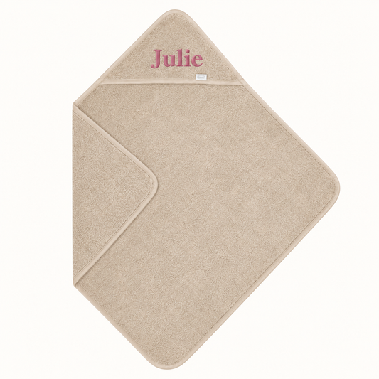 Badcape met naam - beige