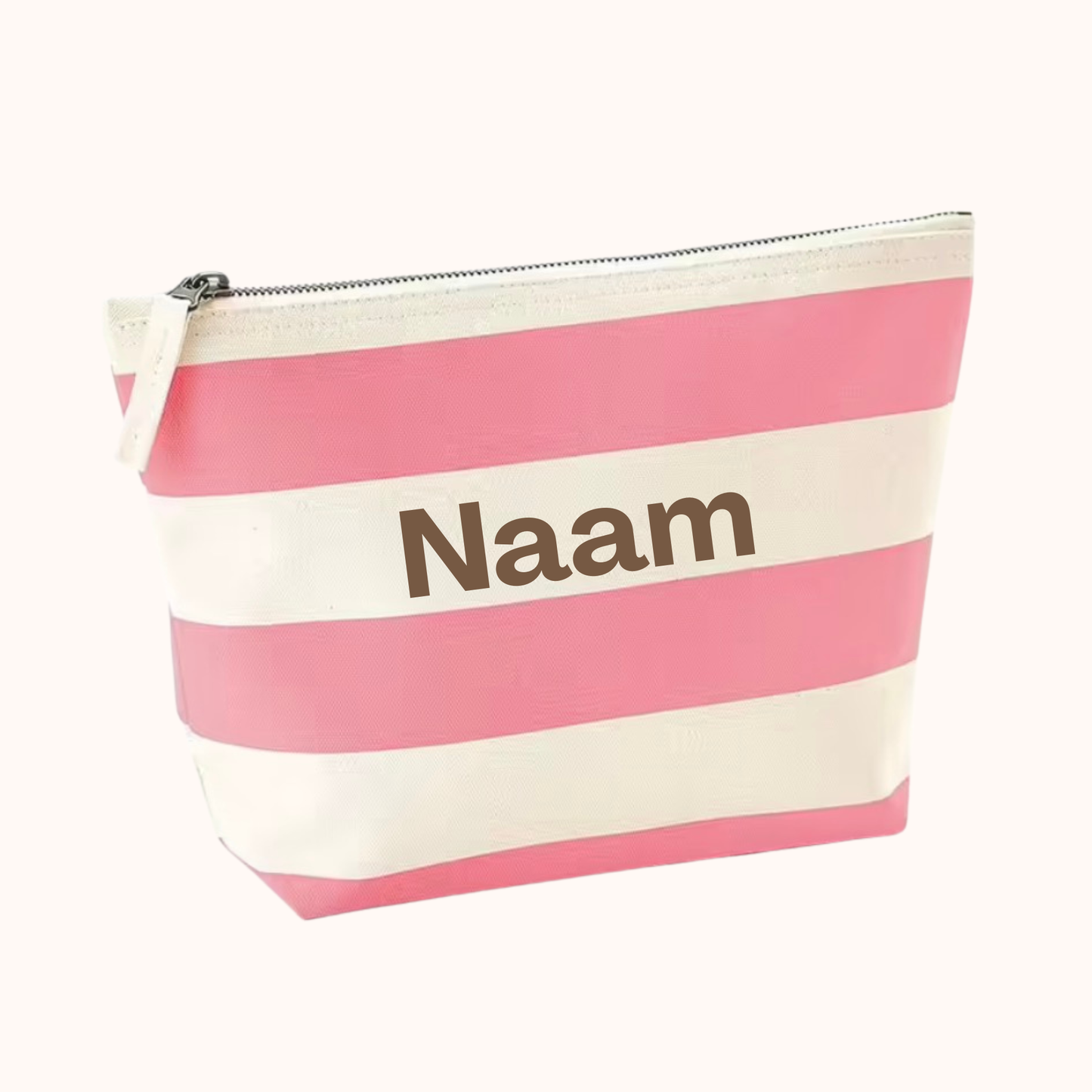 Toilettas met geborduurde naam roze