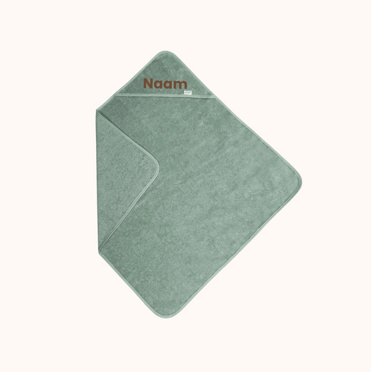 Badcape met naam - stone green